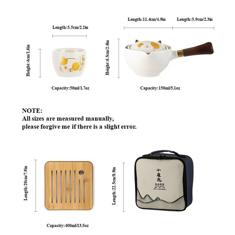 Scizorito Ceramic Portable Travel Tea Set, Chinese Kungfu Tea Set