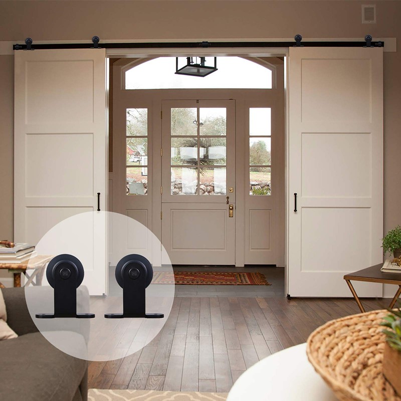 CCJH 16FT Sliding Track Double Barn Door Hardware Kit,Heavy Duty,T-Shaped