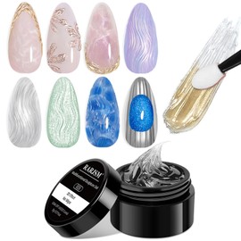 RARJSM Clear 3D Sculpture Painting Gel for Water Ripple Nail Art Designs No Wipe Chrome Nail Powder Nail Charms Rhinestone Decoration Adhesive Glue Drawing Sculpting Thick Gel UV LED Curing Requires