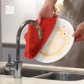 The Fusion Square Microfiber Towels All-Purpose Washable Reusable Microfiber Cleaning Cloth for Cars, Kitchen, House - Highly Absorbent and Lint Free Glass Cleaning Rags (Red, 5), 30x30cm