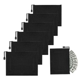 FANNAS Pack of 6 Wallets Bank Bag DIN Document Folder A5 Money Bag with Zip 24 x 18 cm Oxford Money Bags Document Bag for Banknotes Storage Documents (Black)