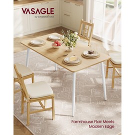 VASAGLE Dining Table, Dining Room Table for 4-6 People, Modern Farmhouse, for Kitchen, Quick Assembly, Heat-Resistant Surface, 29.5 x 55.1 x 29.5 Inches, Golden Oak and Cloud White UKDT100N01V2