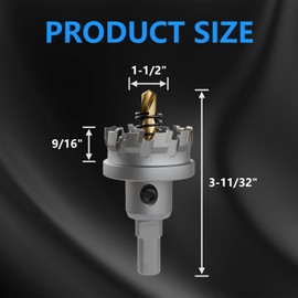 CSOOM TCT Hole Saw Set, 2-Piece 1-1/2” (38mm) Heavy Duty Carbide Tipped Cutter for Stainless Steel, Iron, Metal, and Plastic Bench, Spring Guided Drill Bits Included