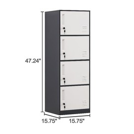 DAYTOYS 4 Door Metal Vertical Storage Locker for Kids Bedroom, Children Room, School, Office, Home,Stackable Steel Storage Cabinet for Clothes & Sports Equipment,Anti-Tilting Device (Gray)