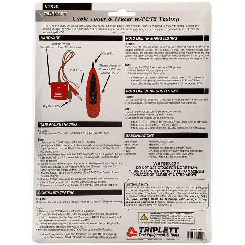 Triplett CTX30 Tone and Probe Wire Tracer and Circuit Tester