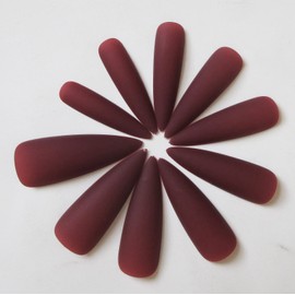 LoveOurHome 100pc Stiletto Press on Nails Long Fake Nails Matte Stiletto Nails Press ons Nail Maroon Red Artificial Fingernails Long Pointy False Nails Full Cover Acrylic Nail Tips for Women Girls