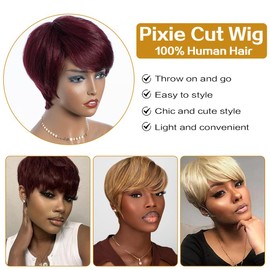 JOEDIR HAIR Pixie Cut Wig Human Hair Short Wig for Black Women Short Pixie Wig Glueless Wig 150% Density (Red)