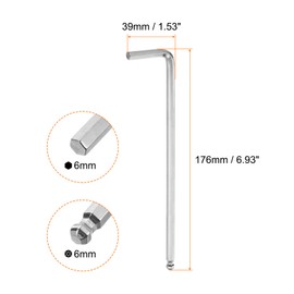 HARFINGTON Ball End Hex Key Wrench 6mm L-Shape Extra Long Arm Hexagon Metric Wrenches Chrome Vanadium Steel Repairing Tool for Home Repair