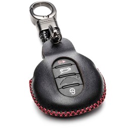 Vitodeco Genuine Leather Smart Key Fob Case Cover Compatible with Mini Cooper, Clubman, Hardtop, Convertible, Countryman 2025(3 or 4 Buttons, Black/Red)