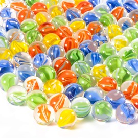 Sukh Glass Marbles - Bulk 98Pcs Cat Eye Mix 4 Colors Medium Sized Thick Marble Decorative Gift Retro Game with 14mm and 16mm for Bounce,Chinese Checkers Board Game,Vases,Party Decor