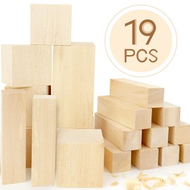 Basswood Carving Blocks, 19PCS Whittling Wood Blocks Kit with 3 Different Sizes, Bass Wood for Carving Easy to Use, for Kids and Adults