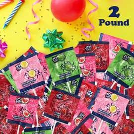 Bulk Halloween Lollipops Candy Variety Pack - 2 Pound Approx. 120 Suckers - Assorted Flavors Cherry, Watermelon, Green Apple & Pink Lemonade - Individually Wrapped Flat Lollipop for Parties, Candy Buffets & Treat Bags