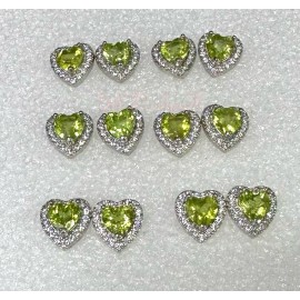 Wholesale Lot 6 Pairs Natural Peridot Heart Sterling Silver 925 Studs