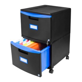 Storex Plastic Two-Drawer File Cabinet – Locking Document Organizer with Casters for Home and Office, Black, 1-Pack (61314U01C)