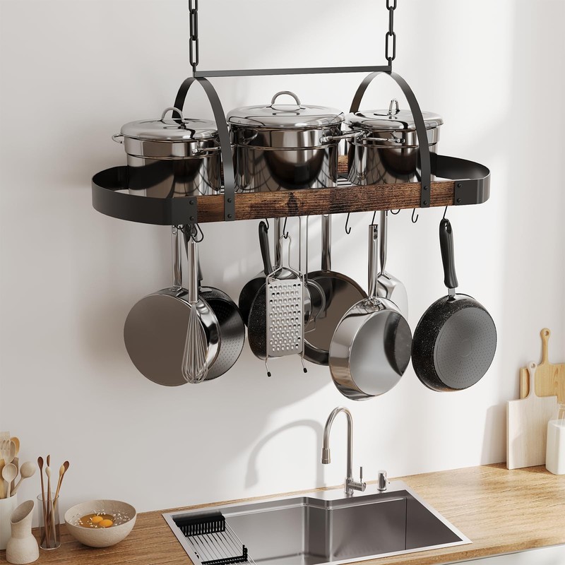 Chloraeon Hanging Pot Rack,32-Inch Ceiling Pot Rack for Kitchen,Space-Saving Pot