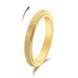 FASHGOOD 3mm Titanium Steel Fidget Anxiety Rings for Women Men,Sandblast Fidget Spinner Ring for Stess Relief,Wedding Band Ring,Gold Ring,Women's Rings 10