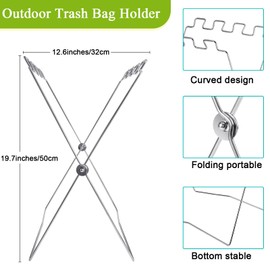 Roshtia 2 Pieces Portable Trash Bag Holder, Foldable Iron Wire Frame Trash Rack 1-12 Gallon Garbage Trash Bag Stand Iron Wire Folding Shelf for Camping BBQ Picnic Kitchen Leaves Yard Laundry and Trash