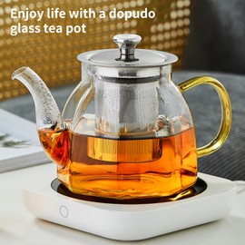 Glass Tea Pot with Stainless Steel Infuser and Lid (Octagonal), Clear Glass Teapot, Borosilicate Hydrochloric Glass Heat Resistant, Fine Glass Filter for Flower Tea, Tea Bags (32 oz / 800 ml)