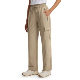 Libin Women's Work Pants 31" Hiking Cargo Pants Lightweight Quick Dry Outdoor Joggers Travel Camping Golf Fishing Gardening Hunting Parachute Clothes with Pockets, Medium Khaki L