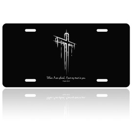 Christ Cross Psalm 56:3 License Plate Cover When I Am Afraid I Put My Trust in You License Plate Funny Car Decoration Vanity Tag Stainless Steel Holder Fits Any Standard Us Frame for Women Men
