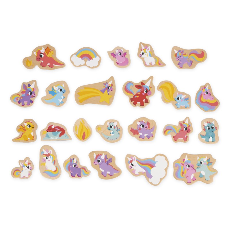 Janod - 24 Magnetic Wooden Magnets - Unicorns and Dragons