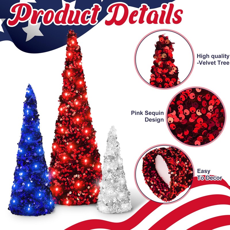 Ceenna 3 Pcs Independence Day Velvet Trees Set Independence Day
