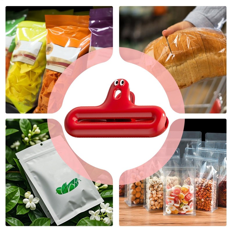 Snack Bag Clips Wide, Cute Expression Tight Sealers, Built-in Elastic