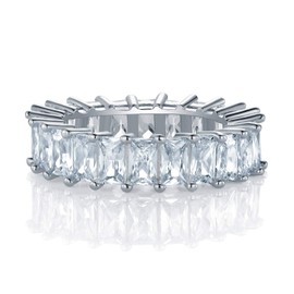 OPOMOMO 18K Gold Plated Ring Cubic Zirconia Emerald Cut Eternity Rings Gold Wedding Band (10)