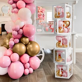 104Pcs Baby Shower Decoration Boxes for Girls,5 Pink Baby Shower Balloons Boxes with Letters,45 Pink White Gold Balloons,Baby Boxes for Baby Shower,Birthday Party Decoration,Gender Reveal,Custom Names