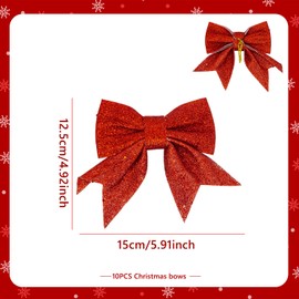 Glitter Christmas Bows, 10PCS 5.9 inch Red Christmas Bows for Christmas Tree Decorations Sequin Bow Ties Xmas Tree Bowknot Ornaments for Xmas Wreaths Garland Party Home Gift Box Decor Y7SFHDJ