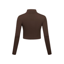 Kindcall Lightweight Mock Turtleneck Crop Tops Long Sleeve Casual Base Layer for Women or Teen Girls (1-Coffee, Small)