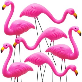Set of 6 Small Pink Flamingo Yard Ornament Stakes, Mini Lawn Plastic Flamingo Statue with Metal  for Sidewalks, Outdoor Garden, Luau Party, Tropical Party Decor, 2 Styles - Color: 2