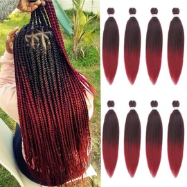 Xtrend 20 Inch EZ Braids 8 Packs Ombre Bungundy Pre-Stretched Simple Braiding Hair Extensions Itch-free Hot Water Setting Synthetic Fibre Hair Extensions 1B900#