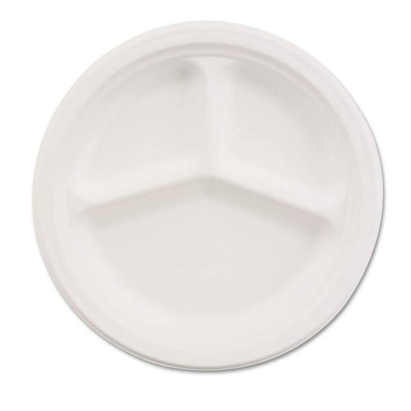 Chinet 21204 Classic White Molded Fiber 2-Compartment Plate, 10-1/4" Diameter (Case of 500)