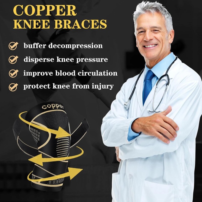 MEIDDANO Copper Knee Braces with Strap for Pain Women and