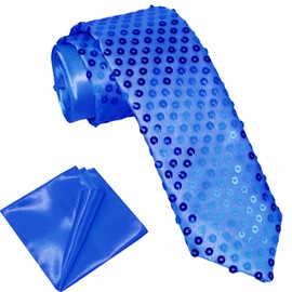 ROSAUI Glitter Ties for Men and Women, Glitter Outfit Shirt Jacket Accessories, Satin Tie and Pocket Square Set Wedding Festival Disco Party Fancy Dress, navy