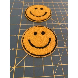 Unbranded 2 Pack YELLOW Fuzzy SMILEY FACE EMOJI EMBROIDERED PATCH - IRON ON/SEW ON (2.5”)