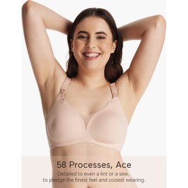 Momcozy Nursing Bras for Breastfeeding, Comfort Maternity Bra Buttery Soft Seamless Sleep Pregnancy Bra Beige