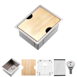 WMXQX 16 Inch Undermount Bar Sink Workstation,16x19 Small Kitchen Sink Bar Sinks Undermount 18 Gauge Stainless Steel Single Bowl Kitchen Prep Wet Bar Sinks with Cutting Board