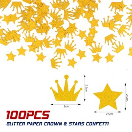 BBXWANG 100 Pcs Gold Confetti, 2.5cm Crown Star Confetti for Coronation Decorations, Glitter Confetti Coronation Party Decorations
