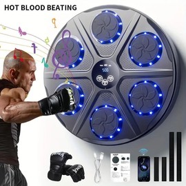 Smart Music Boxing mat - Universal wall-mounted target, ABS material, with USB charging, wireless connection, suitable for indoor training and relaxation equipment, suitable for adults, 14 + years old, suitable as a gift - Color: Boxing machine + black g