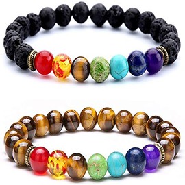 Men Women 8mm Lava Rock Beads Bracelet Elastic Natural Stone Chakra Yoga Bangle Bracelet Christmas Birthday Mothers Day Gifts for Women Mom Braided Rope Bracelets