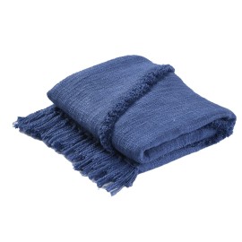 HomeRoots 50" X 60" Blue Woven Cotton Throw Blanket with Fringe