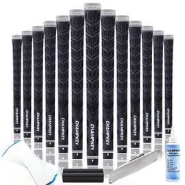 CHAMPKEY Y-PRO Performance Rubber Golf Grips 13 Pack with All Repair Kits - All Weather Control Golf Club Grips - Excellent Traction and Control Golf Rubber Grips（Black, Standard）