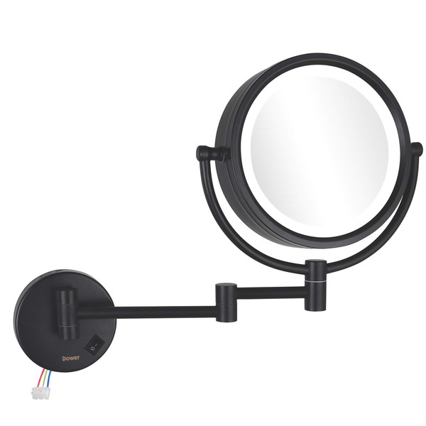 DOWRY Makeup Mirror Wall Mount Lighted with 10X Magnification, Direct Wire, 8Inch Cordless Not Batteries Operated, Shiny Black