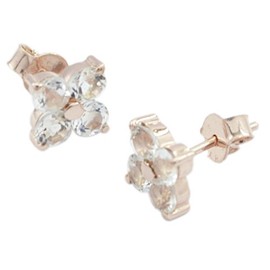 Riyo Crystal Quartz 925 Sterling Silver Rose Gold Elegant Handmade Earrings, Gemstone, Quartz