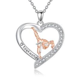 YFN Taekwondo Necklace Sterling Silver Karate Martial Heart Pendant Necklace Taekwondo Jewelry for Women Karate Gifts