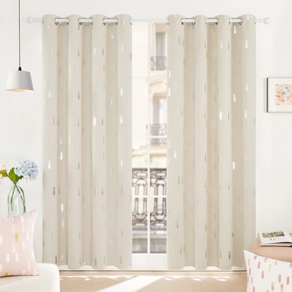 Deconovo Cream Blackout Curtains 95 Inch Length 2 Panels, Room Darkening Curtains Thermal Insulated, Noise and Heat Reducing Curtain Drapes for Office, Light Blocking Window Curtains, 52X95 Inch