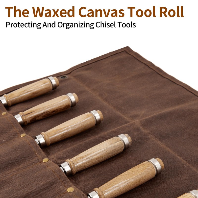 Baizoy Chisel Roll,6 Pockets Roll Up Tool Pouch,Waxed Canvas Small