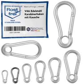 Pack of 50 Carabiner Hooks Small 5 mm Thick Carabiner Stainless Steel Hook Key Ring with Eye Thimble 5 x 50 mm Key Ring Hammock